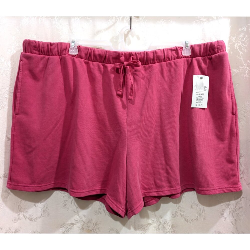 Pink High Rise Comfy Pull On Shorts 3X Cotton Blend Soft Terry Bright Colorful